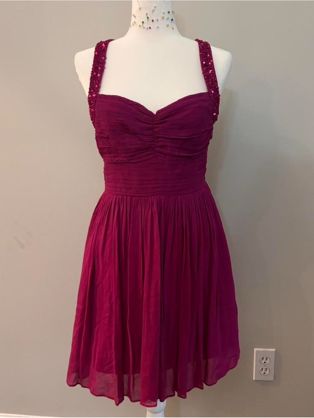 Newport News Fuchsia Sequin-Strap Mini Dress